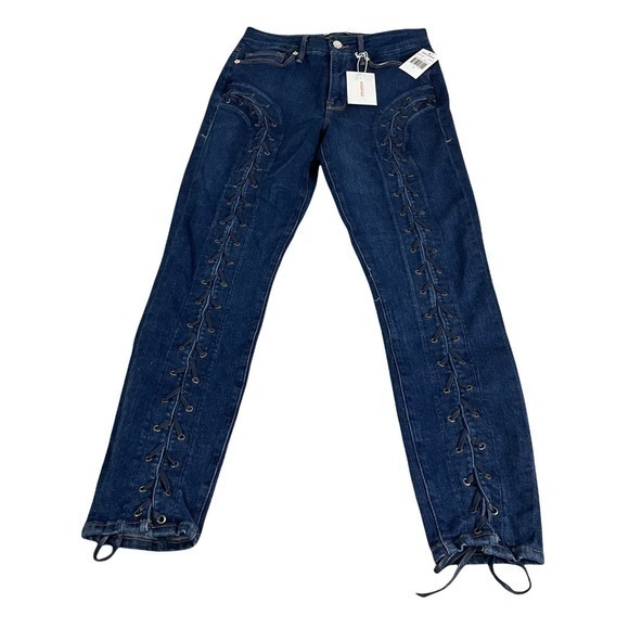 NO LONGER NWT Good American Good Waist Crop High Rise Lace Up Blue Jeans Size 6 - Picture 2 of 11